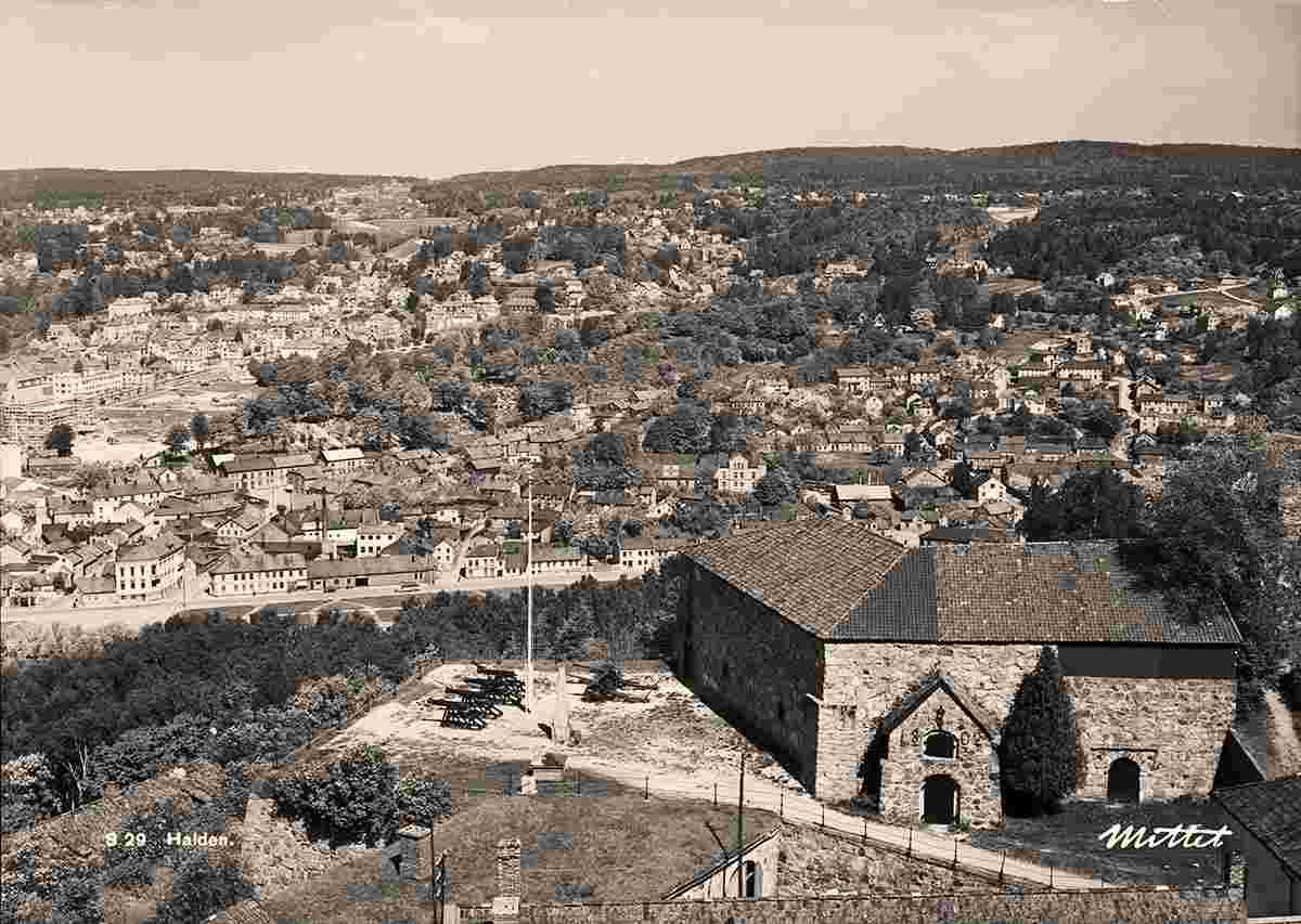 Halden. Panorama of the city and fortress, between 1945 and 1960