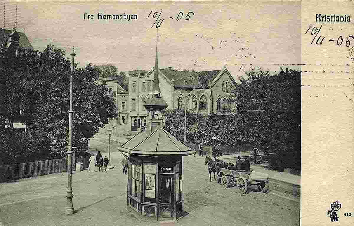 Oslo. Homansbyen - Kiosk and horse cart, 1905