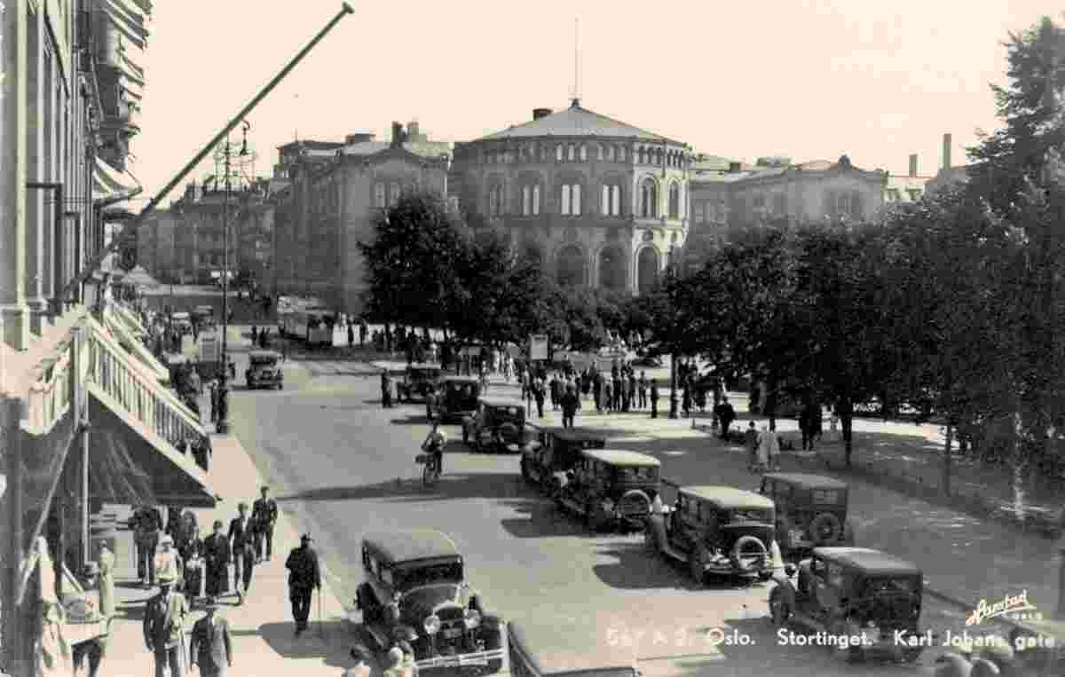 Oslo. Norwegian National Assembly Building - Storting and Carl Johans Street