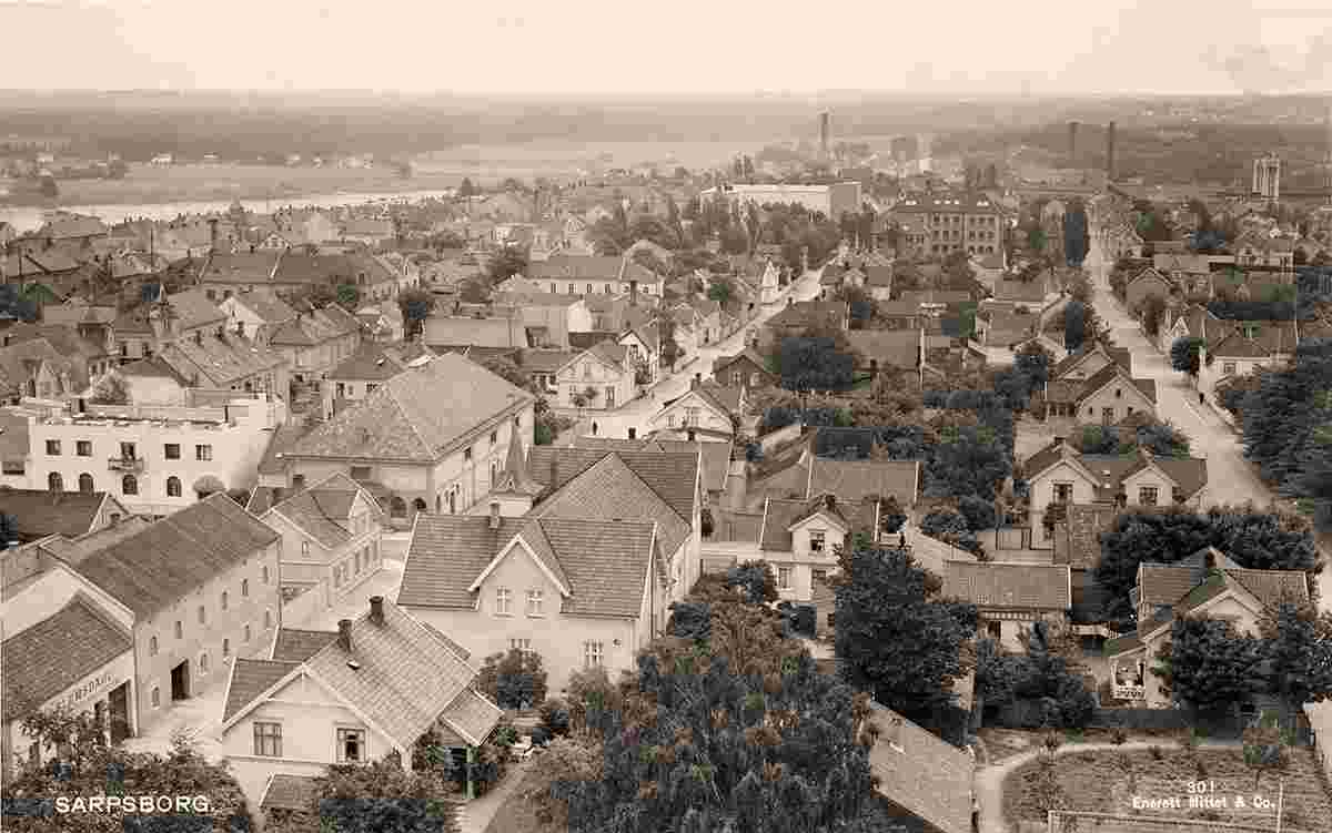 Sarpsborg. Panorama of the city, between 1900 and 1950