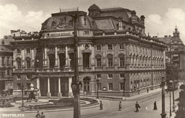 Bratislava. Narodne divadlo - National Opera Theatre, clock on pillar, 1918