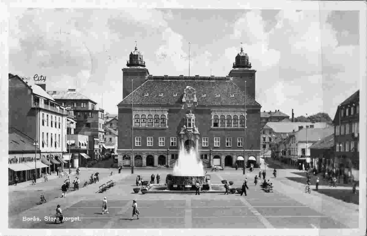 Borås. Main Square, fountain and City Hall