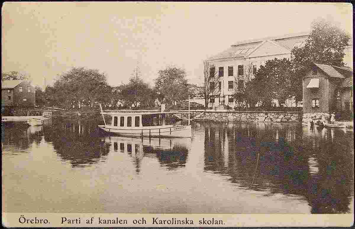 Örebro. Kanalen och Karolinska skolan, 1907