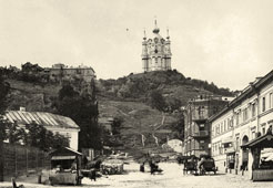 Kiev. St Andrew's Church, view from city borough Podol, 1889