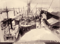 Honolulu. Steamer loading sugar alongside dock, between 1910 and 1920