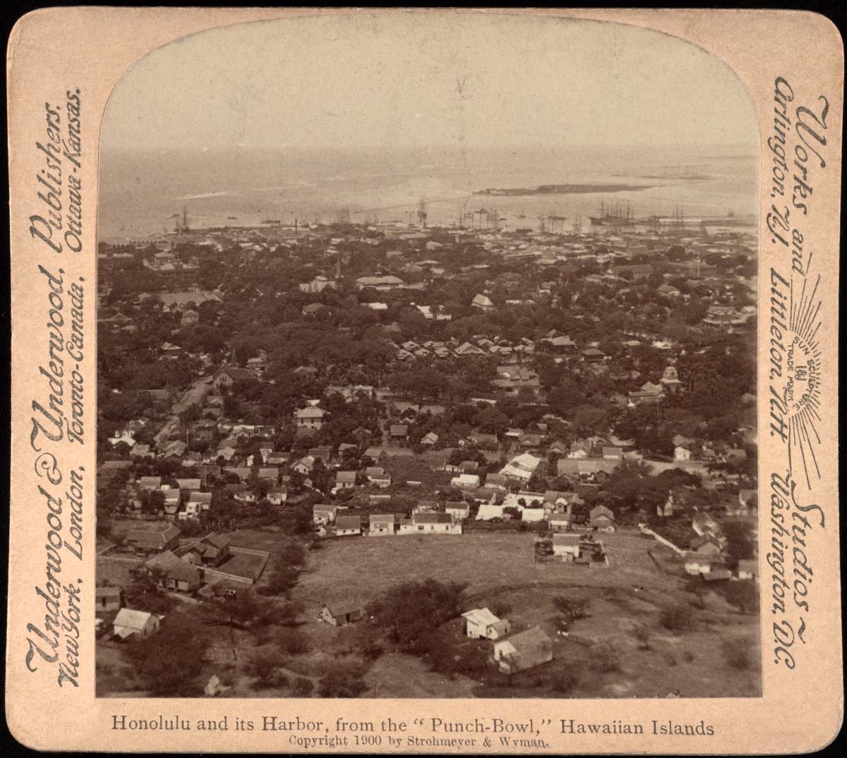 View to Honolulu and its harbor from the 'Punch Bowl', 1900
