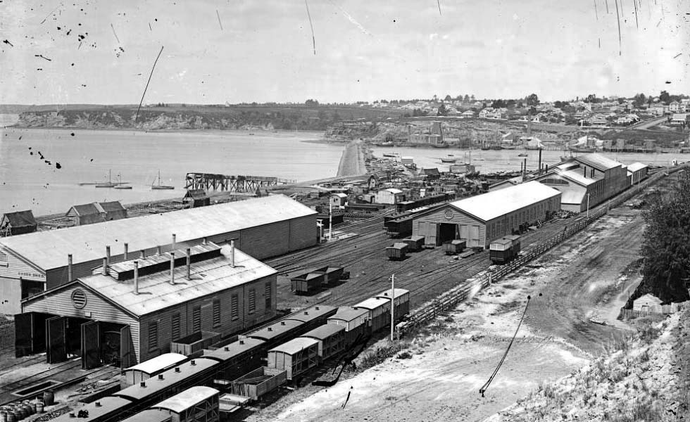 Auckland. Railway workshops and St. George's Bay