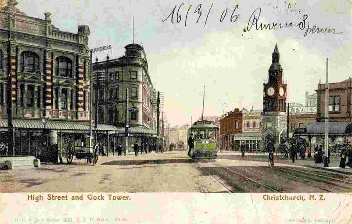 Christchurch. High Street and Clock Tower, 1906