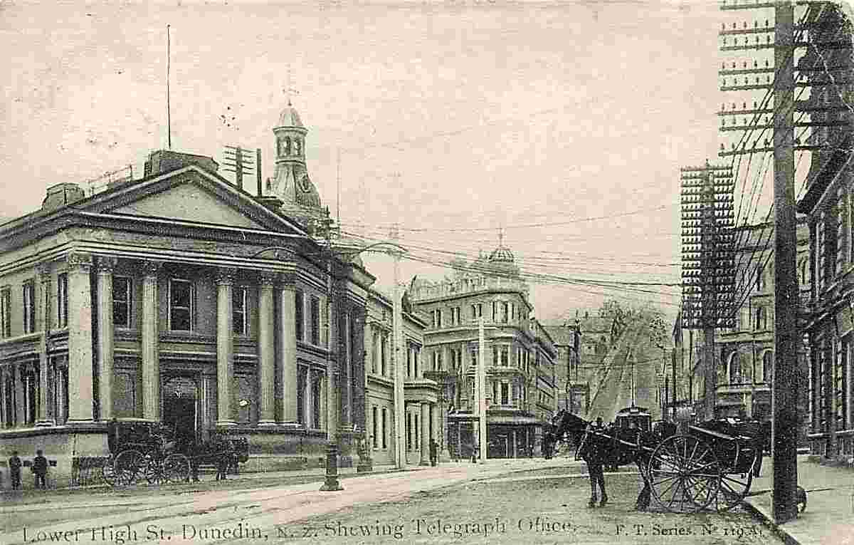 Dunedin. Lower High Street, Telegraph Office, 1908