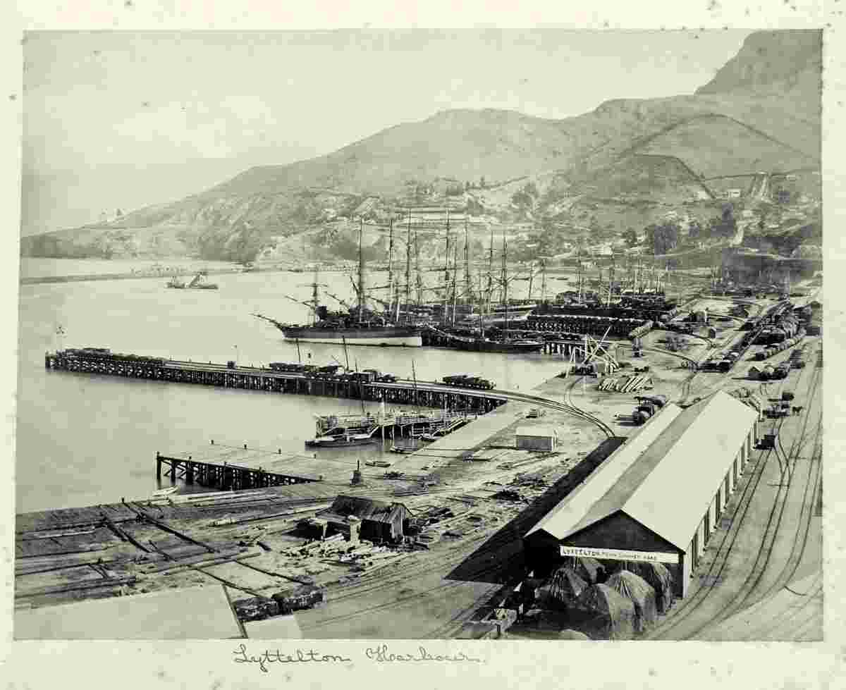 Lyttelton. Panorama of Pier, circa 1870