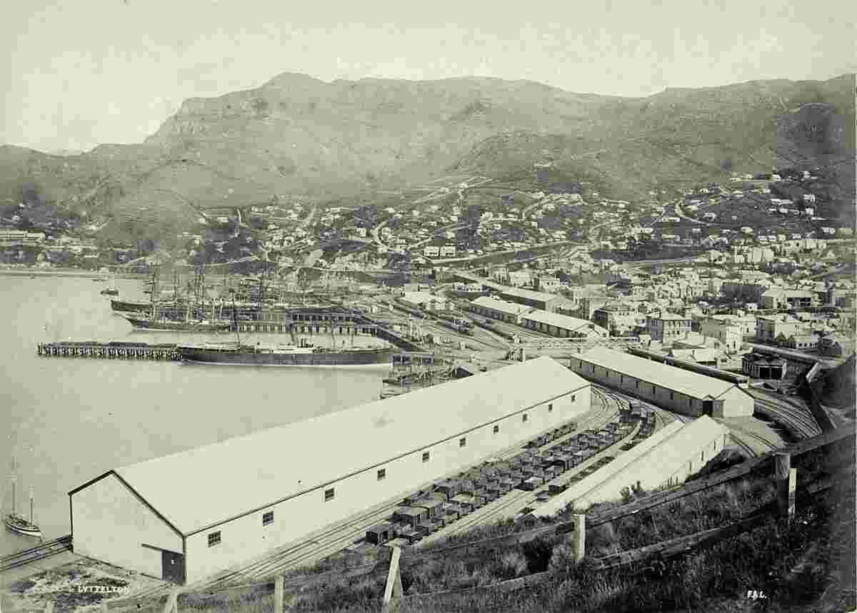 Lyttelton. Warehouses at the pier, circa 1880's