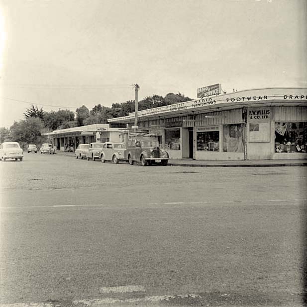 Paraparaumu. Block of shops, 13 Dec 1956