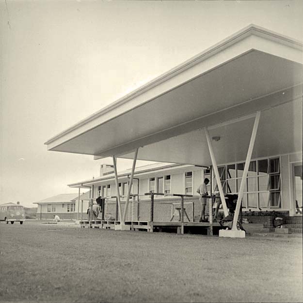 Paraparaumu. Maternity hospital, front entrance, 1958