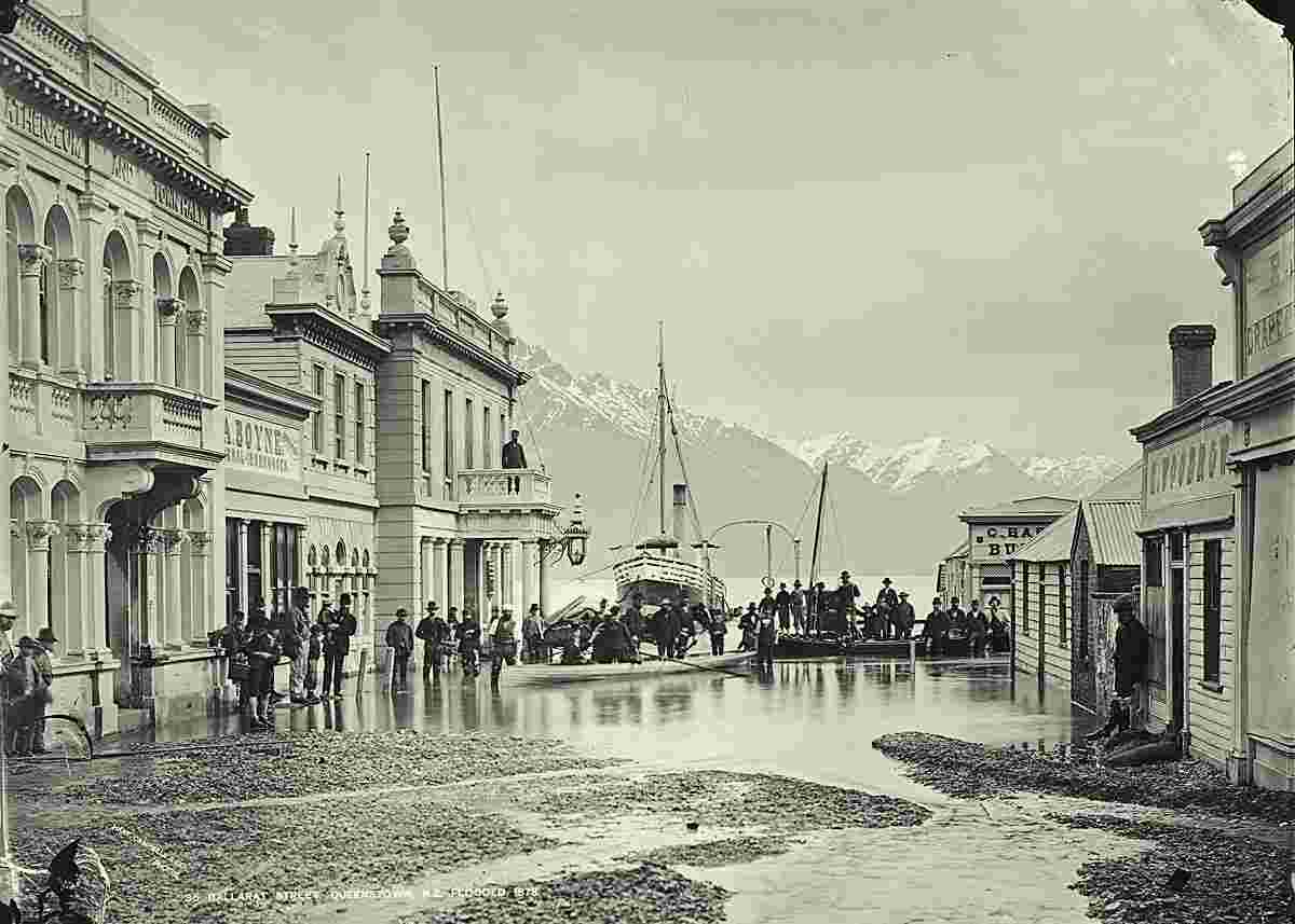 Queenstown. Ballard Street, left - Atheneum and Town Hall, flooded 1878