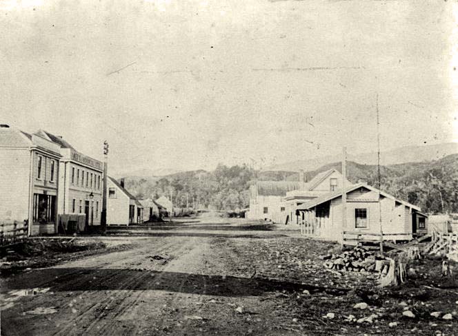 Upper Hutt. Looking north along Main Street, showing Ames's Provincial Hotel, circa 1880