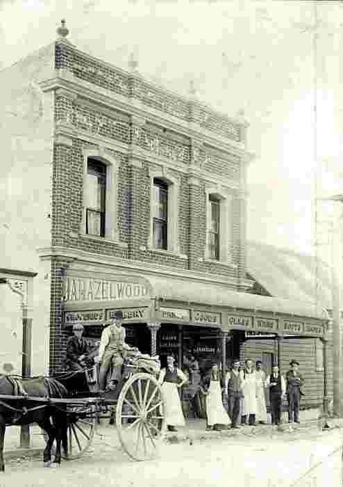 Upper Hutt. Men in front of shop, circa 1900's