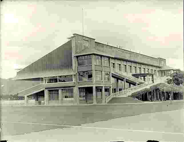 Upper Hutt. Trentham Racecourse, main building with grandstands, circa 1930's
